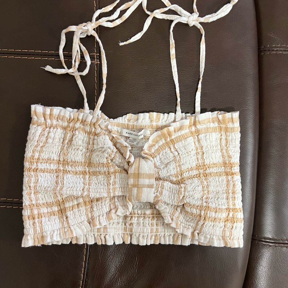 American Eagle Twist Front Plaid Crop Top